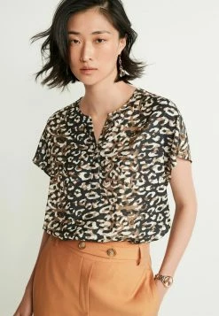 Next Damen Bluse - Neutral Brown Animal Print