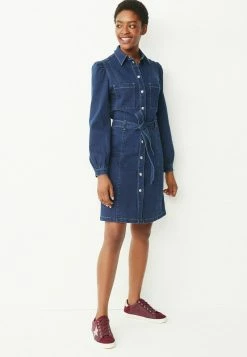 Next Damen LONG SLEEVE - Jeanskleid - Dark-blue Denim