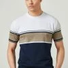 Next Herren BLOCKED - T-Shirt Print - Ecru White Navy Blue Textured