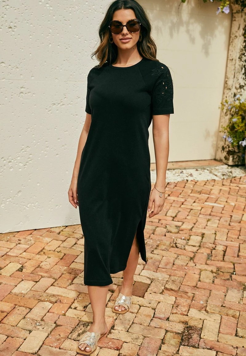 Next Damen BRODERIE - Maxikleid - Black