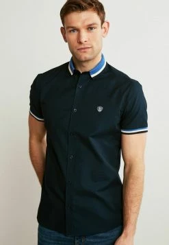 Next Herren STRETCH OXFORD TIPPED COLLAR SHORT SLEEVE - Hemd - Navy With Blue Collar