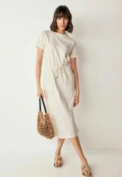 Next Damen WAIST MIDI - Jerseykleid - Ecru White