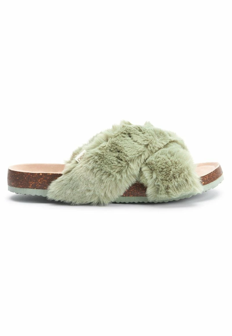 Next Damen Hausschuh - Khaki Green Recycled Faux Fur