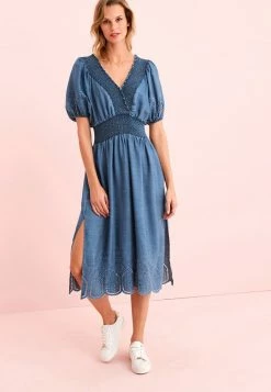 Next Damen V-NECK SHIRRED - Freizeitkleid - Blue