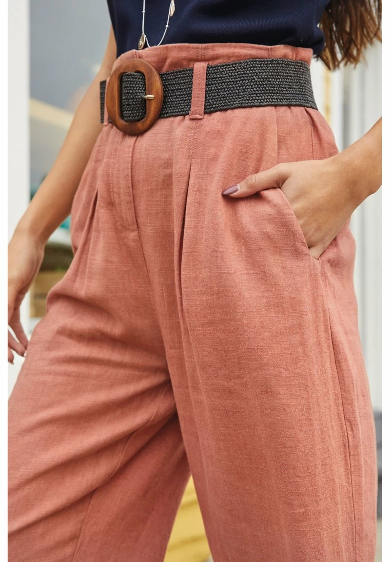 Next Damen BELTED LINEN BLEND - Stoffhose - Chocolate Brown – Bild 2