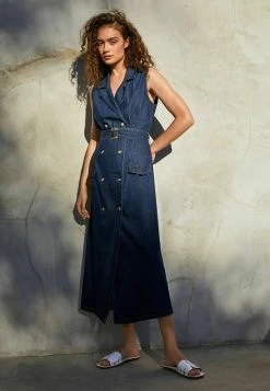 Next Damen SLEEVELESS BELTED - Jeanskleid - Rinse Blue