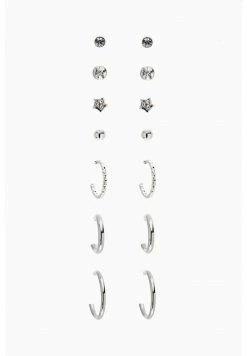 Next Damen SILVER TONE STUD AND HOOP MULTI EARRING PACK - Ohrringe - Silver