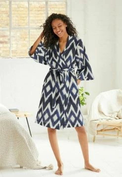 Next Damen Lightweight - Bademantel - Blue Ikat