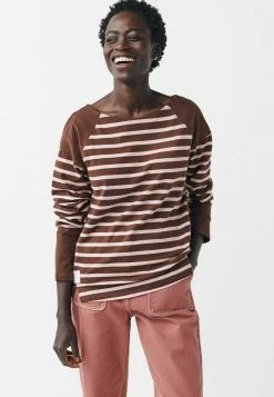 Next Damen RAGLAN LONG SLEEVE - Langarmshirt - Brown White Stripe