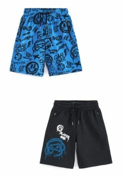 Next Kinder 2 PACK ALL OVER PRINT - Jogginghose - Black Blue Smile