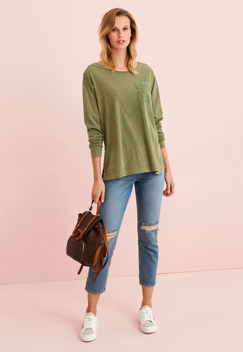 Next Damen WASHED LONG SLEEVE POCKET - Langarmshirt - Khaki
