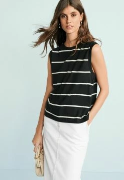 Damen NEXT CREW NECK TANK - Top - Black White Stripe