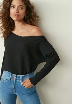 Next Damen OFF THE SHOULDER - Strickpullover - Black