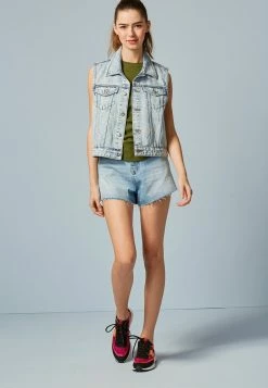 Next Damen SLEEVELESS GILET - Weste - Bleach Blue Acid Wash