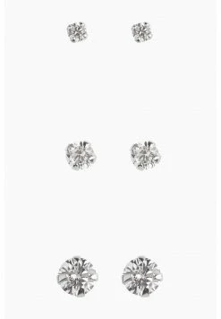 Next Damen STERLING SILVER CRYSTAL STUDS THREE PACK - Ohrringe - Silver