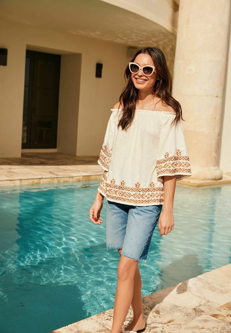 Next Bluse - Cream Tan Brown | Damen