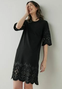 Next Damen PRINT CUT-OUT LONG SLEEVE - Freizeitkleid - Black