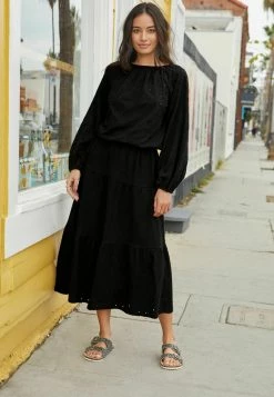 Next Damen BRODERIE CO-ORD LONG SLEEVE - Bluse - Black