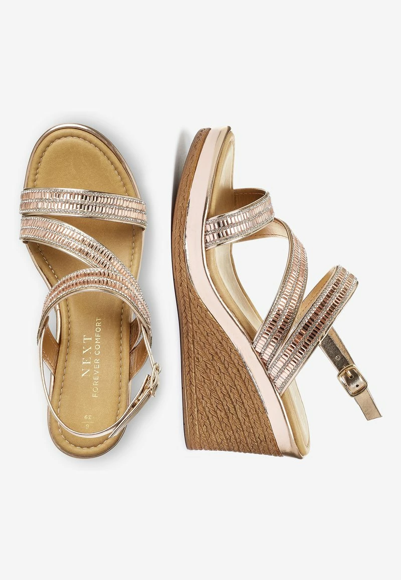 Next Damen SILVER ASYMMETRIC SPARKLY WEDGES - High Heel Sandalette - Gold – Bild 3