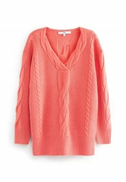 Next Damen CABLE V-NECK - Strickpullover - Coral Pink