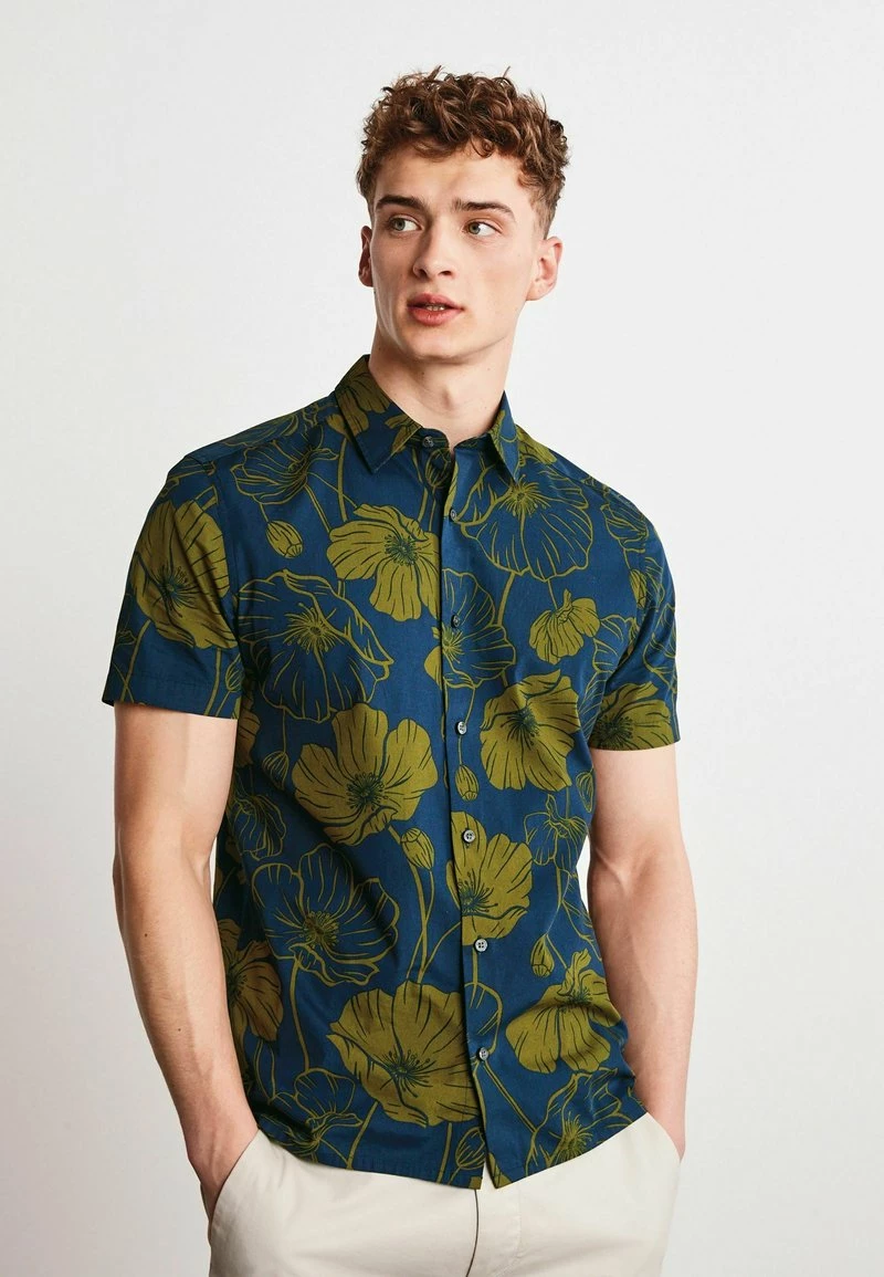 Next Herren SHORT SLEEVE - Hemd - Navy Blue Green Floral