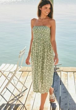 Next Damen SHIRRED BANDEAU - Freizeitkleid - Green Ditsy