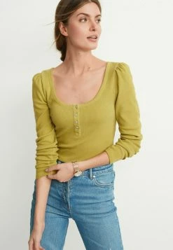Next Damen LONG SLEEVE RIB HENLEY - Langarmshirt - Lime Green
