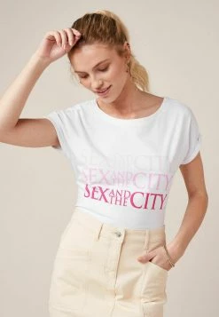 Next Damen T-Shirt Print - White Pink Sex And The City Graphic