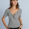 Next Damen TIE KEYHOLE SHORT SLEEVE - T-Shirt Print - Black White Stripe