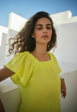 Next FLUTTER SLEEVE SQUARE NECK - Bluse - Lime Green | Damen