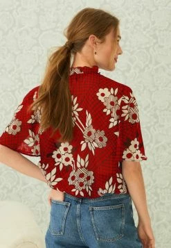 Next Damen TRIM FLUTTER SLEEVE - Bluse - Celia Birtwell Blue Moon Red