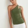 Next Damen CUT OUT DETAIL ASYMMETRIC TOP - Bluse - Khaki