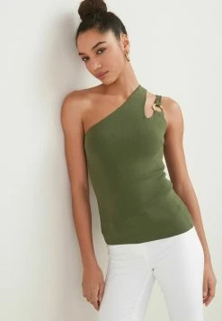 Next Damen CUT OUT DETAIL ASYMMETRIC TOP - Bluse - Khaki