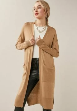 Next Damen LONGLINE - Strickjacke - Camel