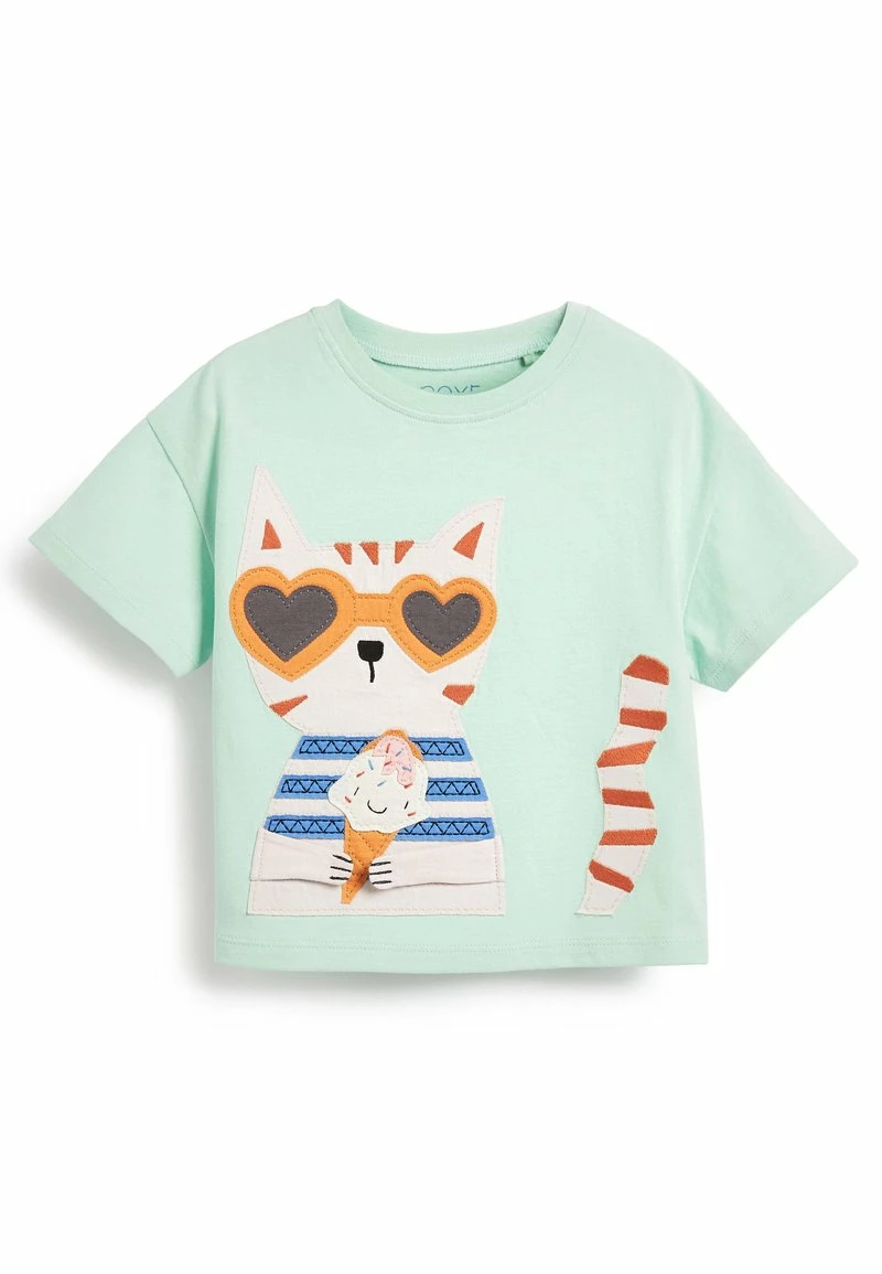 Next Kinder T-Shirt Print - Mint Green Cat
