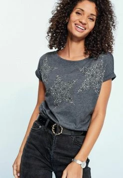 Next Damen T-Shirt Print - Charcoal Grey Studded Star
