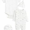 Next Unisex SLEEPSUIT, SHORT SLEEVE BODYSUIT, BIB AND HAT SET - Geschenk Zur Geburt - White