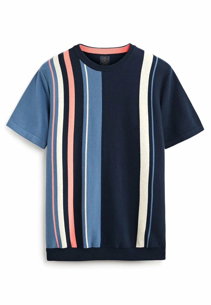 Next Herren KNITTED - T-Shirt Print - Navy Blue Pink Vertical Stripe – Bild 4