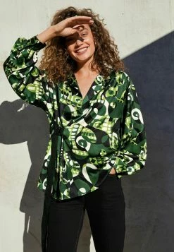 Next Damen Bluse - Green Geometric Print