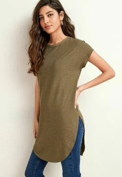 Next Damen LONGLINE - T-Shirt Print - Green