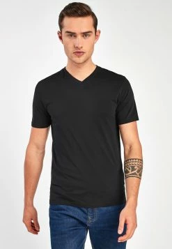 Next V-NECK T-SHIRT-SLIM FIT - T-Shirt Basic - Black | Herren