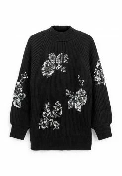 Next Damen WITH SEQUIN FLOWERS - Strickpullover - Black