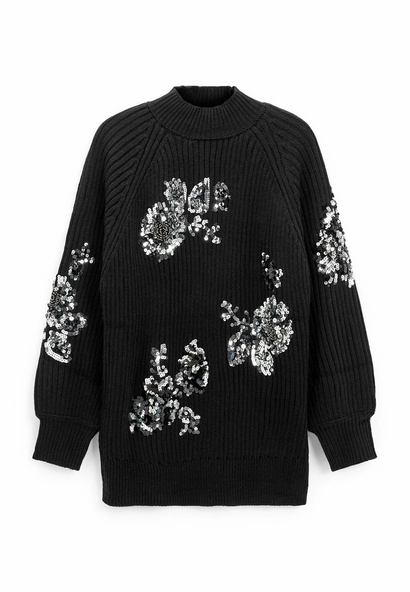 Next Damen WITH SEQUIN FLOWERS - Strickpullover - Black