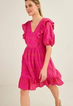 Next Damen BRODERIE RUFFLE - Freizeitkleid - Bright Pink