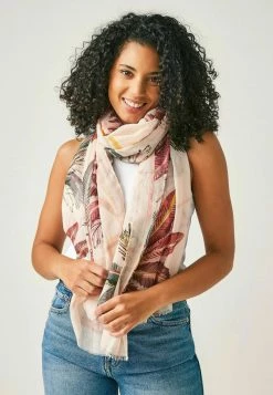 Next Damen CHECK PALM PRINT LIGHT WEIGHT - Schal - Ecru White