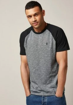 Next Herren BLOCK - T-Shirt Print - Charcoal Marl Raglan