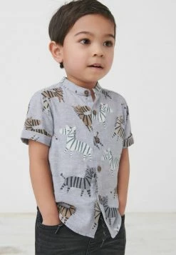 Next Kinder SHORT SLEEVE ZEBRA PRINT GRANDAD COLLAR - Hemd - Monochrome