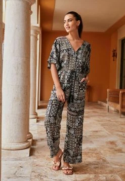 Next Damen KIMONO SLEEVE - Jumpsuit - Black/white Print