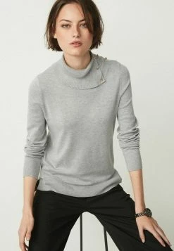 Next Damen SPLIT ROLL NECK - Strickpullover - Grey