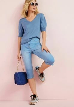 Next Damen PEDAL PUSHER - Jeans Shorts - Mid Blue